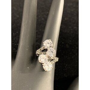 Silver Tone Ring With Clear Stones & Marcasite Accents Signed GR Size 4.5 (R83)